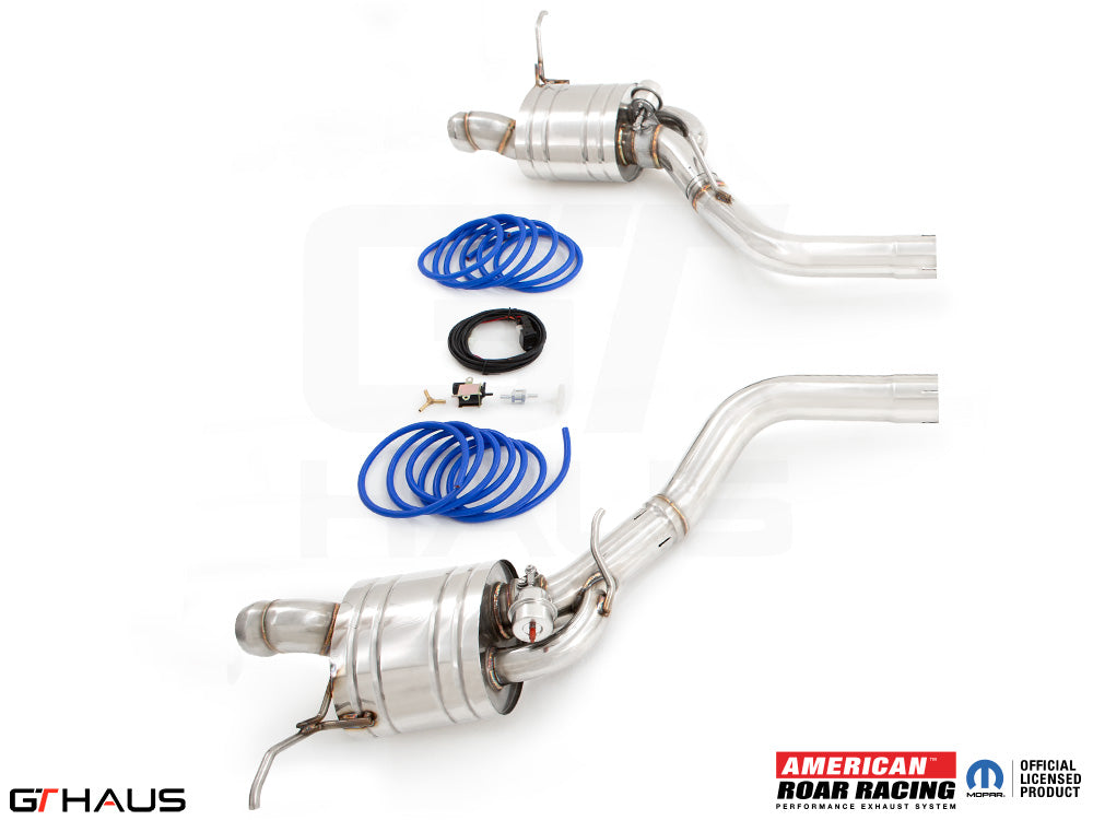 Premium performance exhaust system for Jeep Grand Cherokee R/T with 5.7 HEMI V8, featuring stainless steel construction and enhanced sound.