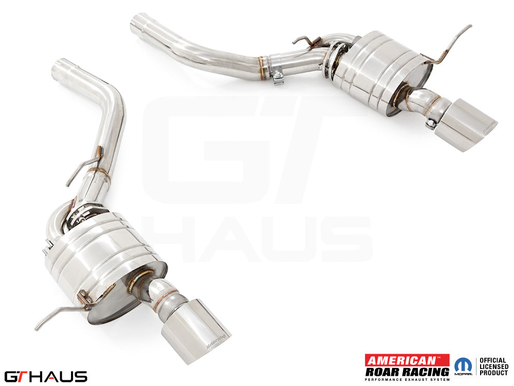 Premium performance exhaust system for 2012+ Jeep Grand Cherokee R/T with 5.7 HEMI V8, featuring stainless steel construction.