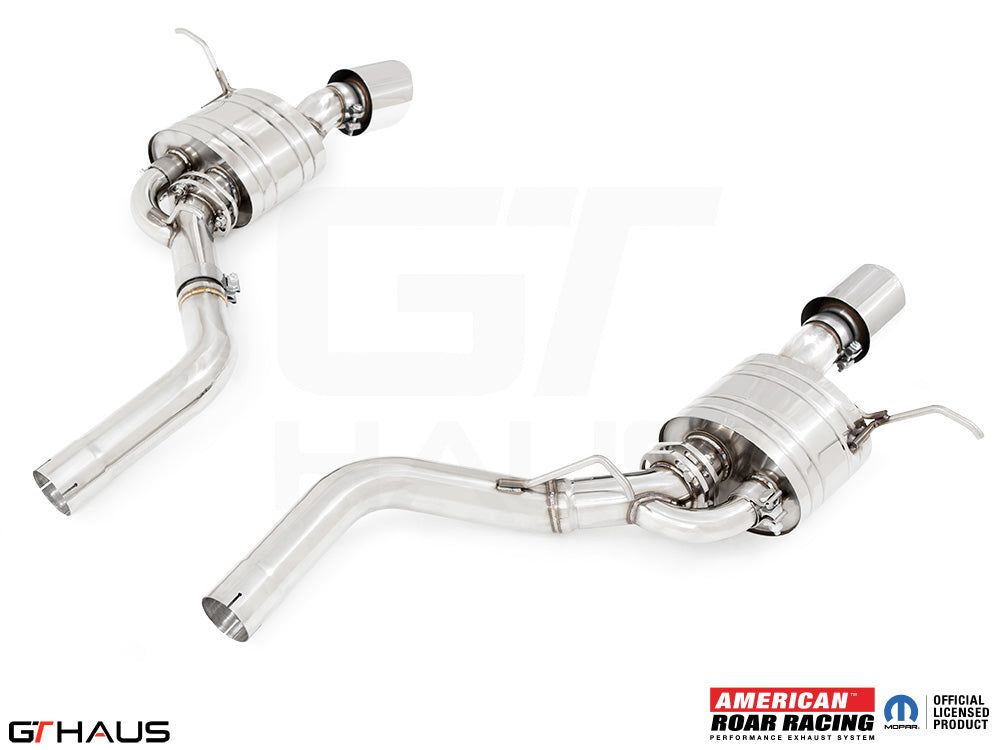 Premium performance exhaust system for 2012+ Jeep Grand Cherokee R/T with 5.7 HEMI V8, featuring stainless steel construction.