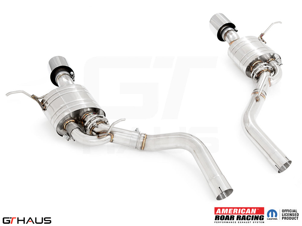 Premium performance exhaust system for Jeep Grand Cherokee R/T with 5.7 HEMI V8, featuring stainless steel construction.