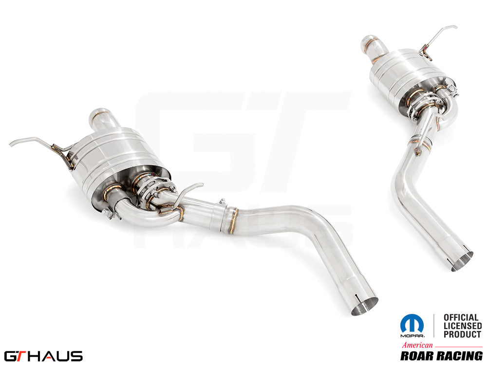 Premium performance exhaust system for Jeep Grand Cherokee R/T with 5.7 HEMI V8, featuring stainless steel construction.