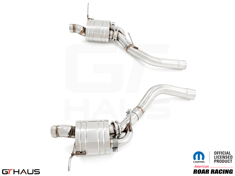 Premium performance exhaust system for 2012+ Jeep Grand Cherokee R/T with 5.7 HEMI V8, featuring stainless steel construction.