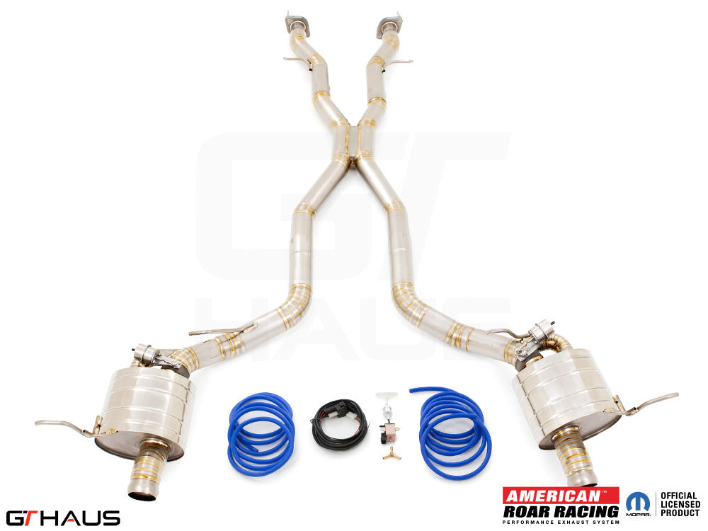 Premium performance exhaust system for 2012+ Jeep Grand Cherokee R/T with 5.7 HEMI V8, featuring stainless steel construction.