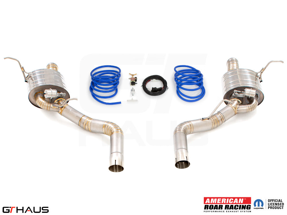 Premium performance exhaust system for Jeep Grand Cherokee R/T with 5.7 HEMI V8, featuring stainless steel construction and electronic valve control.