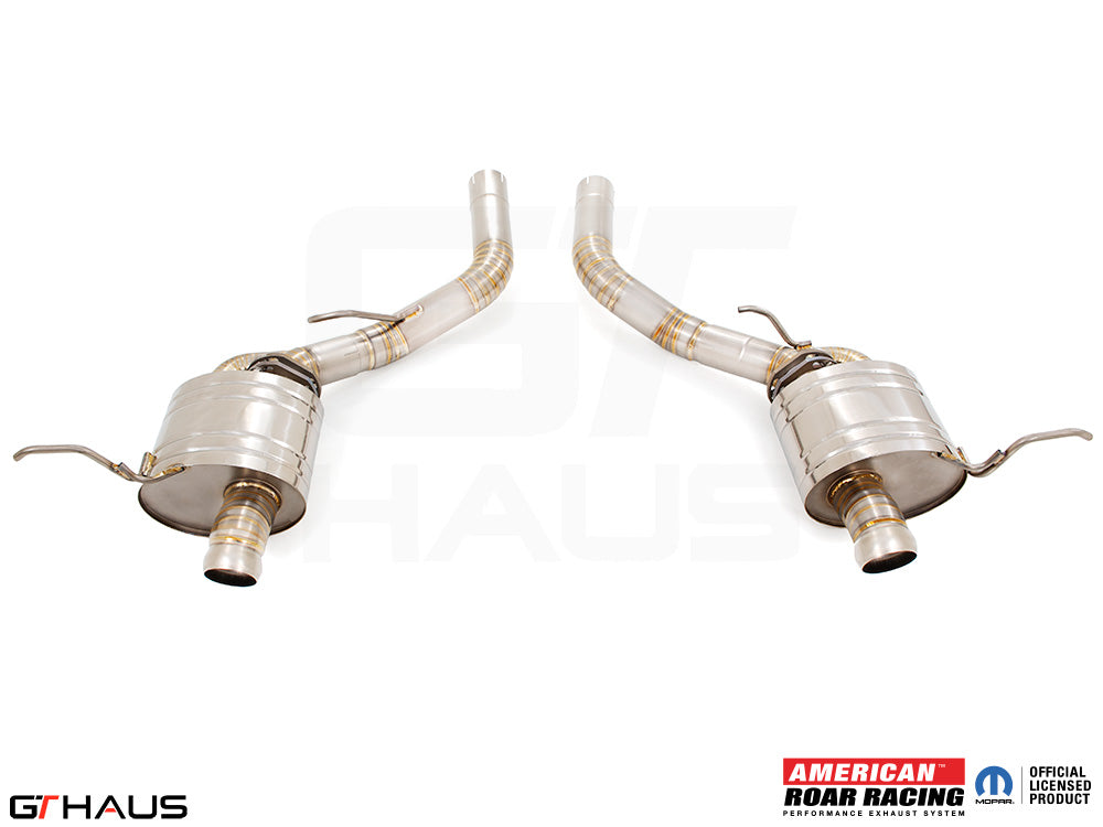 Premium performance exhaust system for 2012+ Jeep Grand Cherokee R/T with 5.7 HEMI V8, featuring stainless steel construction.