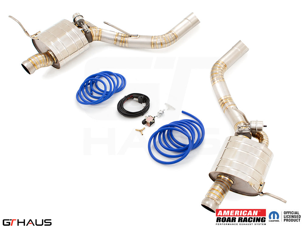 Premium performance exhaust system for 2012+ Jeep Grand Cherokee SRT8 featuring stainless steel construction and electronic valve control.