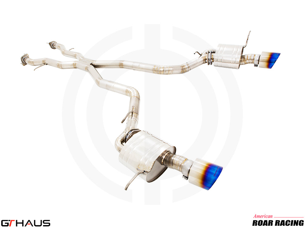 Premium performance exhaust system for 2012+ Jeep Grand Cherokee SRT8 with 6.4 HEMI V8, featuring stainless steel construction.