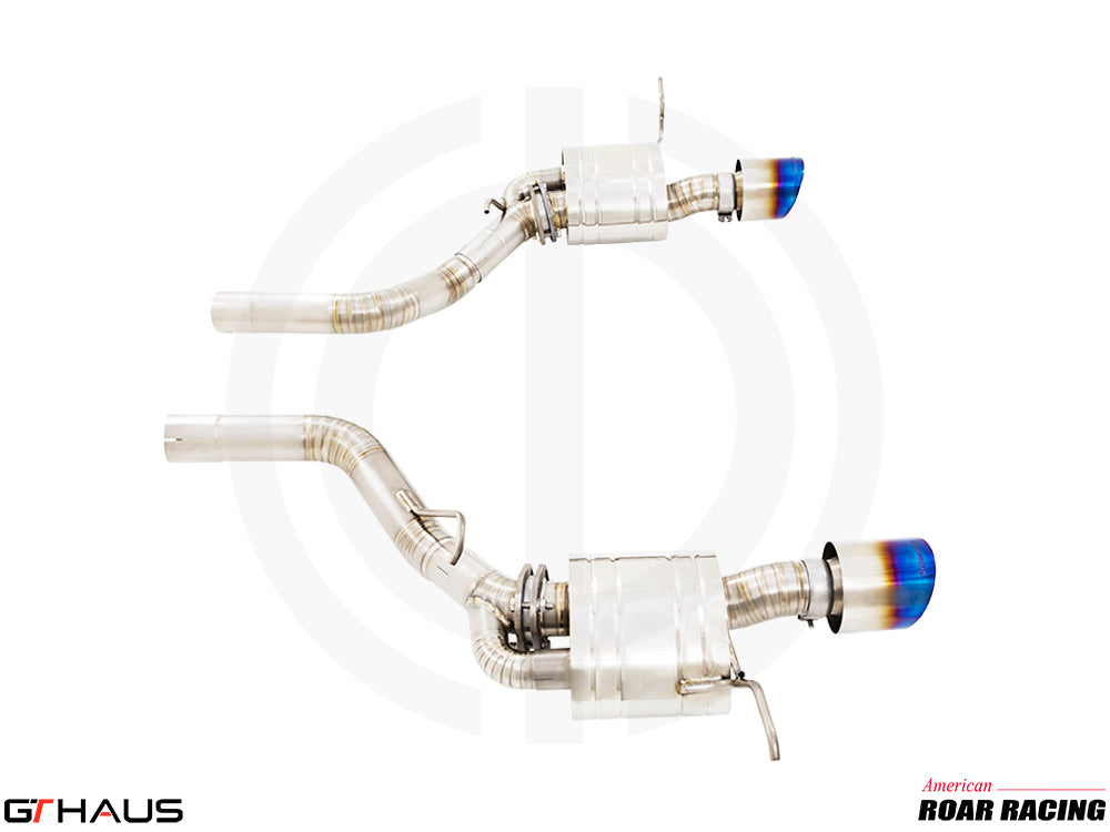 Premium performance exhaust system for 2012+ Jeep Grand Cherokee SRT8 featuring stainless steel construction and blue-tipped tips.