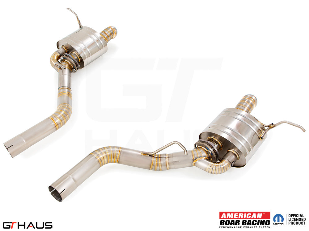 Premium exhaust system for Jeep Grand Cherokee SRT8 with 6.4 HEMI V8, featuring stainless steel construction and performance design.