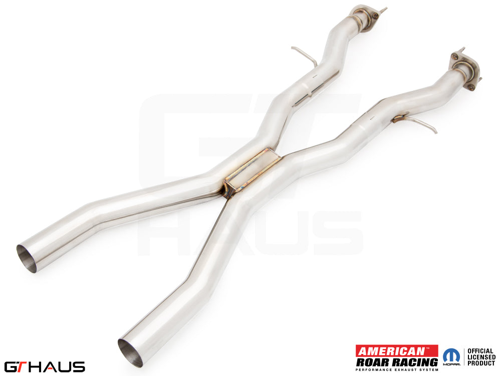 Catback X-Pipe resonator delete section for 2017+ Jeep Grand Cherokee SRT TrackHawk, featuring polished stainless steel construction.