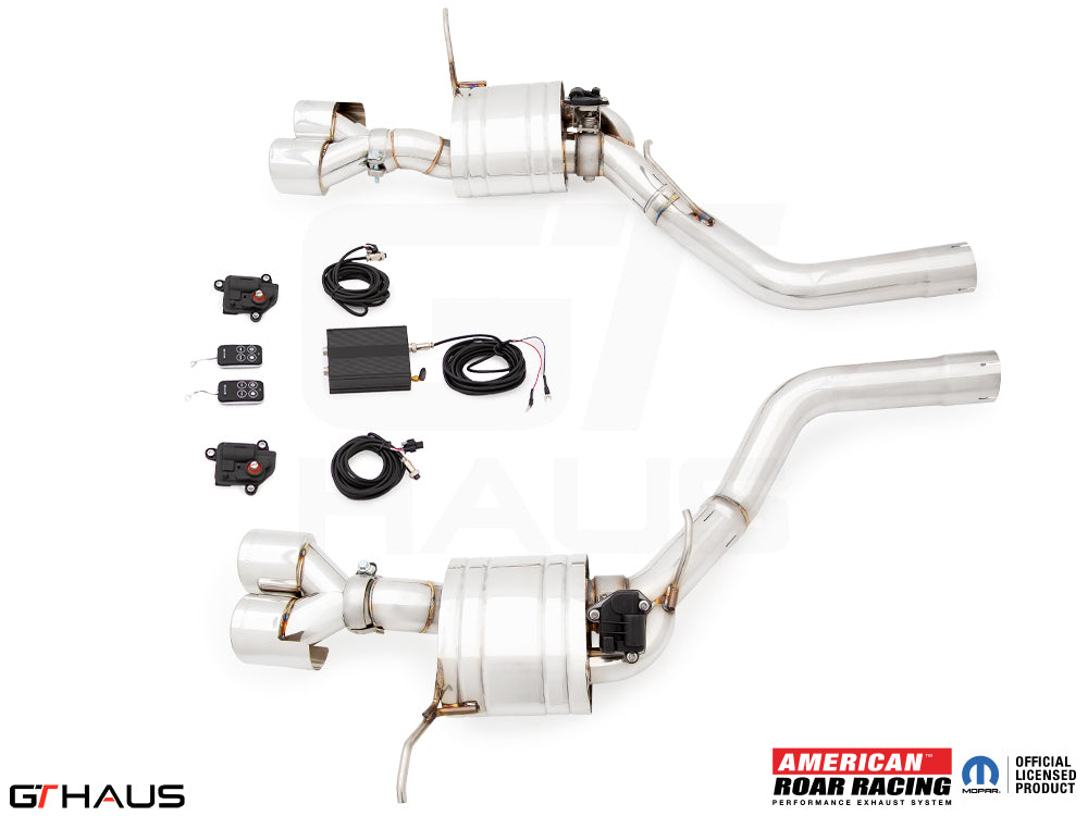 Premium performance exhaust system for Jeep Grand Cherokee SRT TrackHawk, featuring stainless steel construction and electronic valve control.