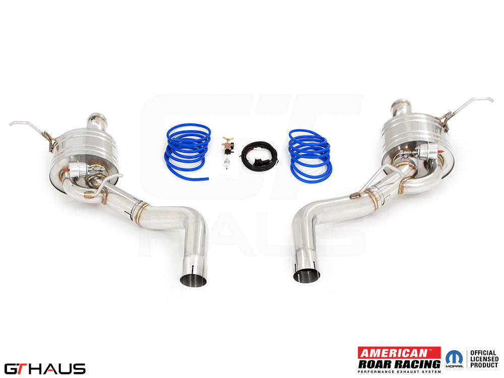 Premium exhaust system components for 2017+ Jeep Grand Cherokee SRT TrackHawk, featuring stainless steel construction.