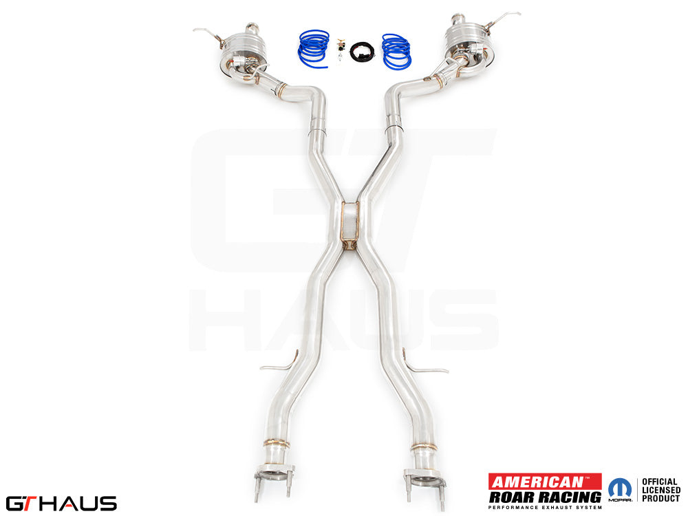 Premium performance exhaust system for Jeep Grand Cherokee SRT TrackHawk, featuring stainless steel construction and electronic valve control.