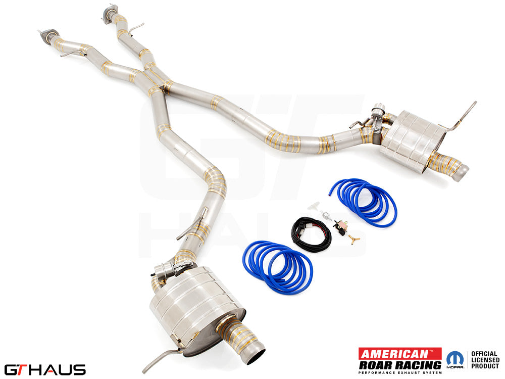 Premium performance exhaust system for 2017+ Jeep Grand Cherokee SRT TrackHawk, featuring stainless steel construction and advanced design.