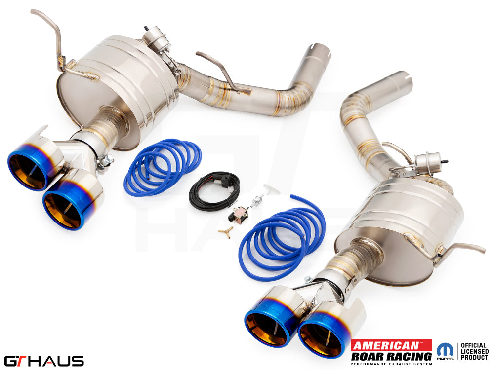 Premium exhaust system for 2012+ Jeep Grand Cherokee SRT8 featuring dual tips and electronic valve control.