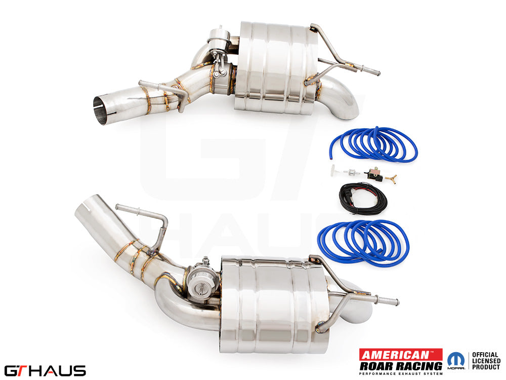 Premium performance exhaust system for 2020+ Jeep Grand Wagoneer with 6.4 V8, featuring stainless steel construction.