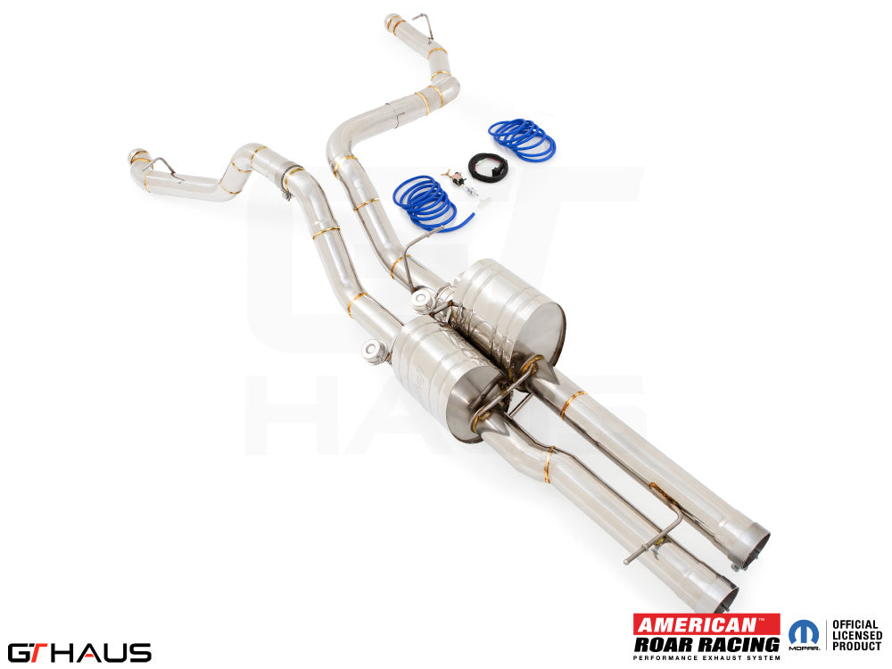 Premium performance exhaust system for RAM TRX 6.2L SC HEMI V8, featuring stainless steel construction and enhanced sound.