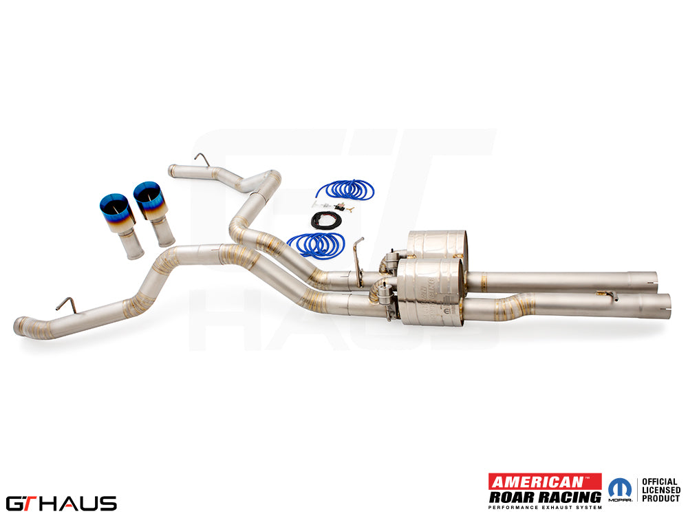 Premium exhaust system for RAM TRX 6.2L SC HEMI V8, featuring stainless steel construction and performance enhancements.