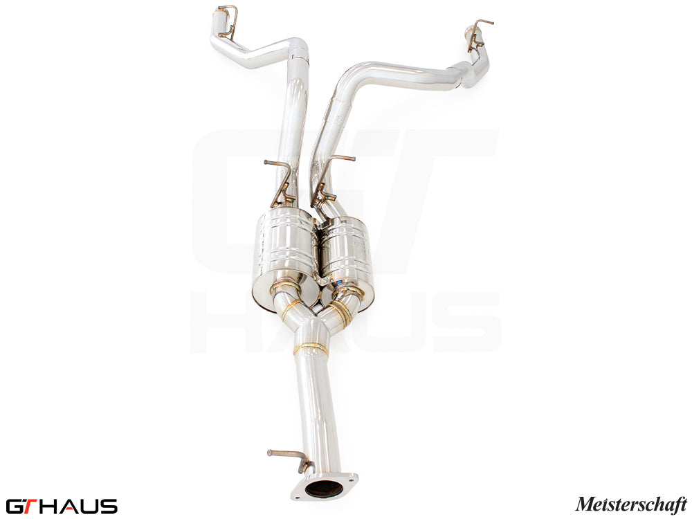 Premium performance exhaust system for 2019+ RAM 1500 with 5.7 HEMI V8, featuring stainless steel construction and dual tips.