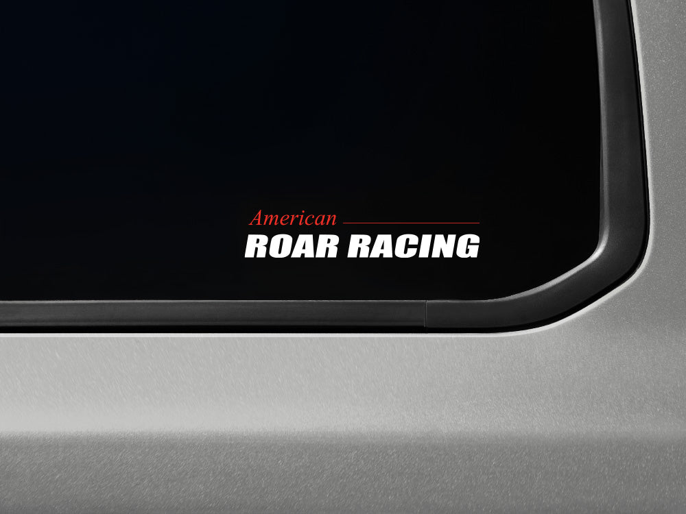 American Roar Racing decal with transparent background, featuring bold text for vehicle customization. Two pieces included.