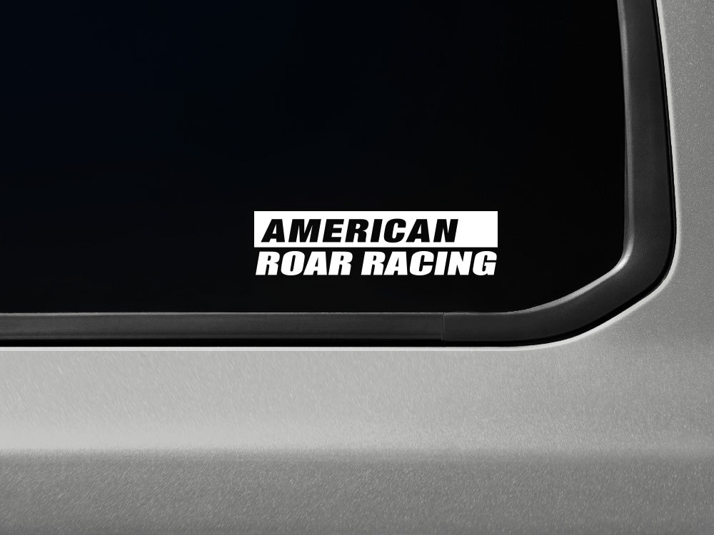 American Roar Racing decal set with a transparent background, featuring bold white text for vehicle customization.