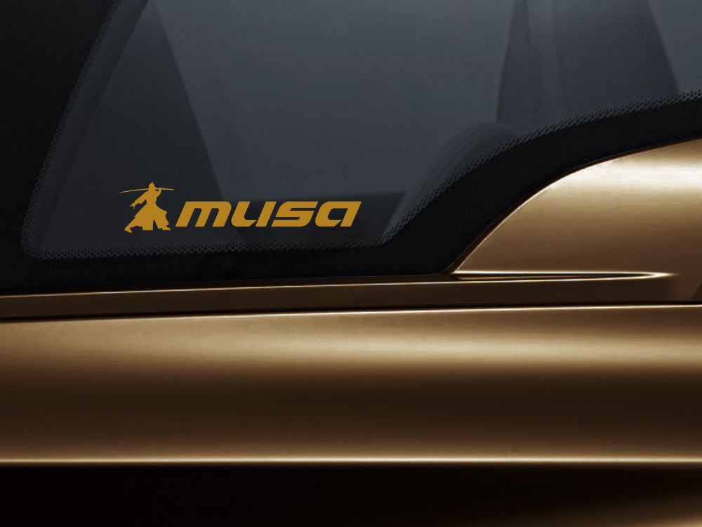 MUSA decal set with transparent background, featuring a bold logo displayed on a vehicle window.
