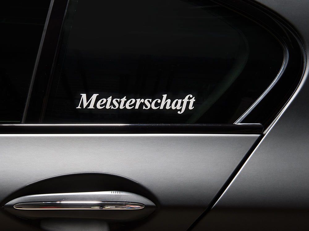 Meisterschaft decal with transparent background, designed for automotive applications, showcasing brand identity.