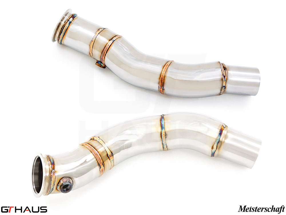 Alfa Romeo Giulia 2016-2022 down pipes with OBD2 and 400 CEL sport cats, featuring high-quality stainless steel construction.