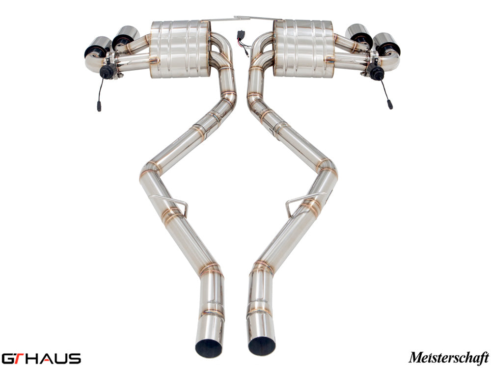 Premium exhaust system for Alfa Romeo Giulia Quadrifoglio, featuring dual tips and electronic valve control for enhanced performance.