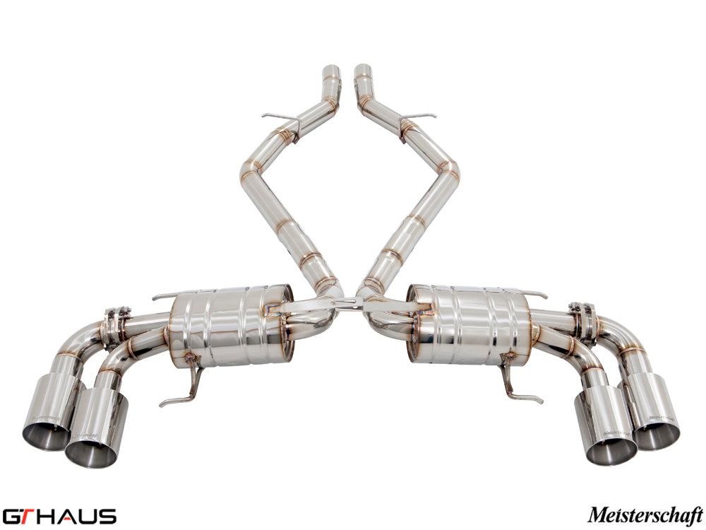 Premium exhaust system for Alfa Romeo Giulia Quadrifoglio featuring stainless steel construction and dual tips.