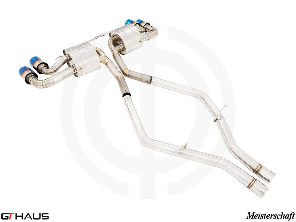 Premium exhaust system for Alfa Romeo Giulia Quadrifoglio, featuring stainless steel construction and electronic valve control.