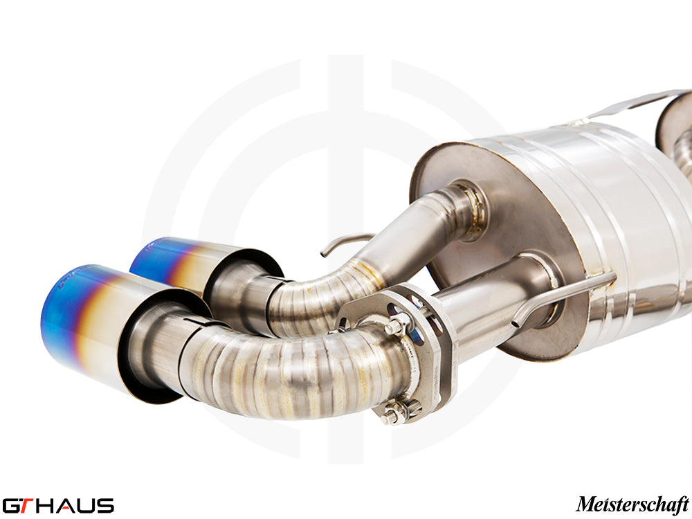 Premium exhaust system for Alfa Romeo Giulia Quadrifoglio featuring T304 stainless steel and dual tips.