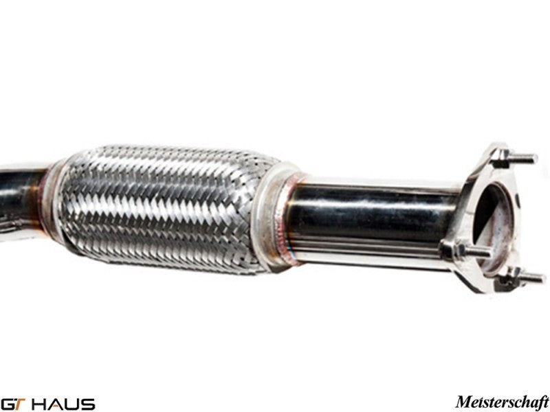 Cat-back resonator delete system for Audi A8/S8 D3 models, featuring a polished stainless steel mid-pipe and SR pipe.