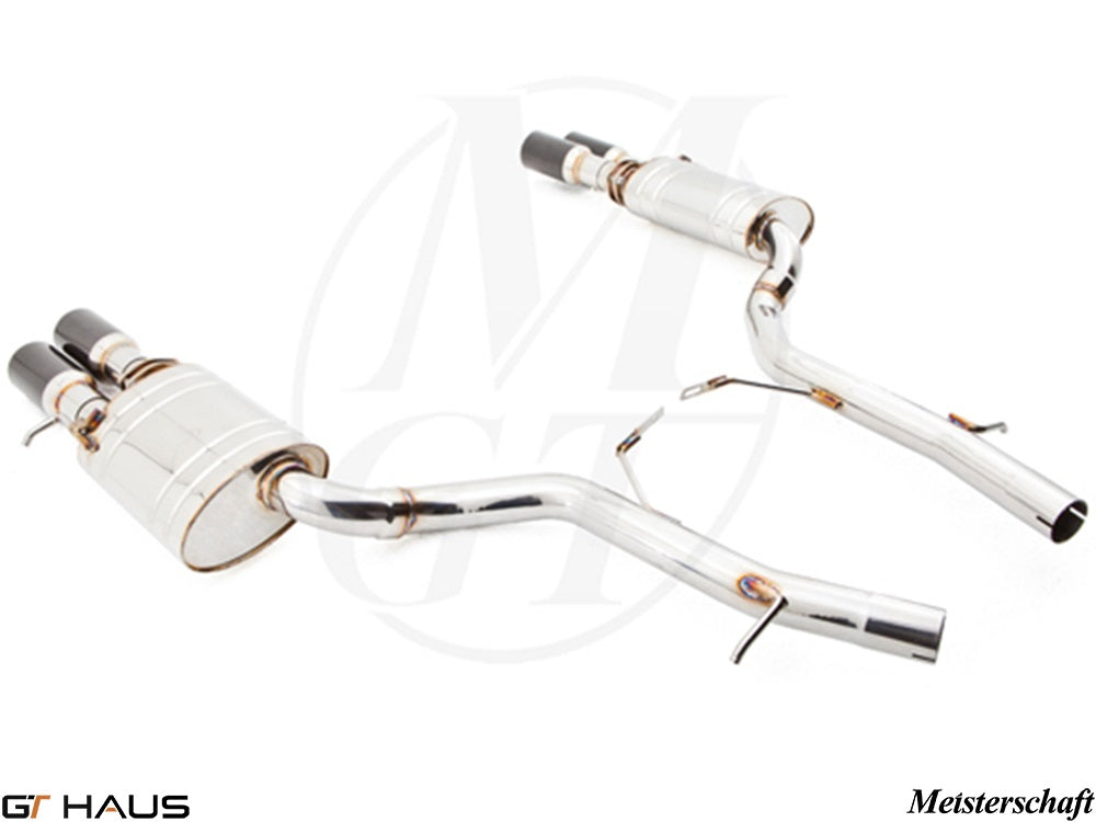 Premium performance exhaust system for Audi A8/S8 D3 W12 6.0L Quattro, featuring polished stainless steel construction.