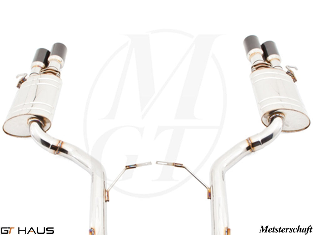 Premium exhaust system for Audi A8/S8 D3 W12 6.0L Quattro, featuring polished stainless steel and electronic valves.