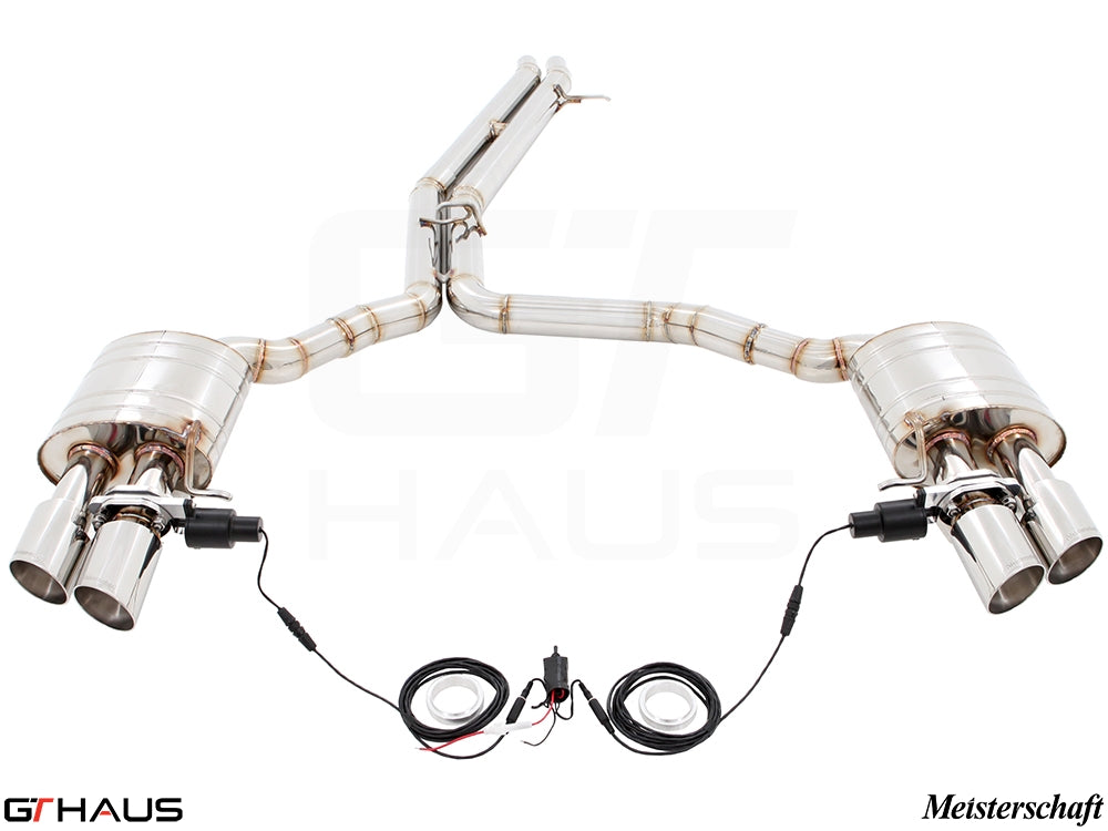 Premium performance exhaust system for Audi A8/S8 D4 Quattro, featuring stainless steel construction and electronic valve control.