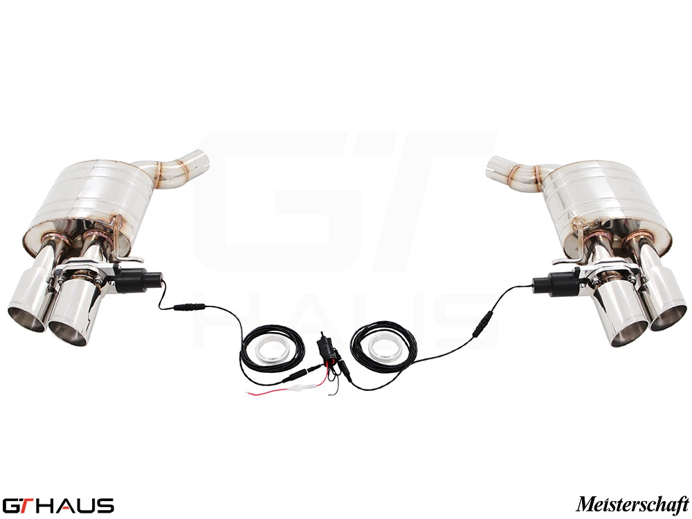 Premium exhaust system for Audi A8/S8 (D4) Quattro, featuring dual tips and electronic valve control for enhanced performance.