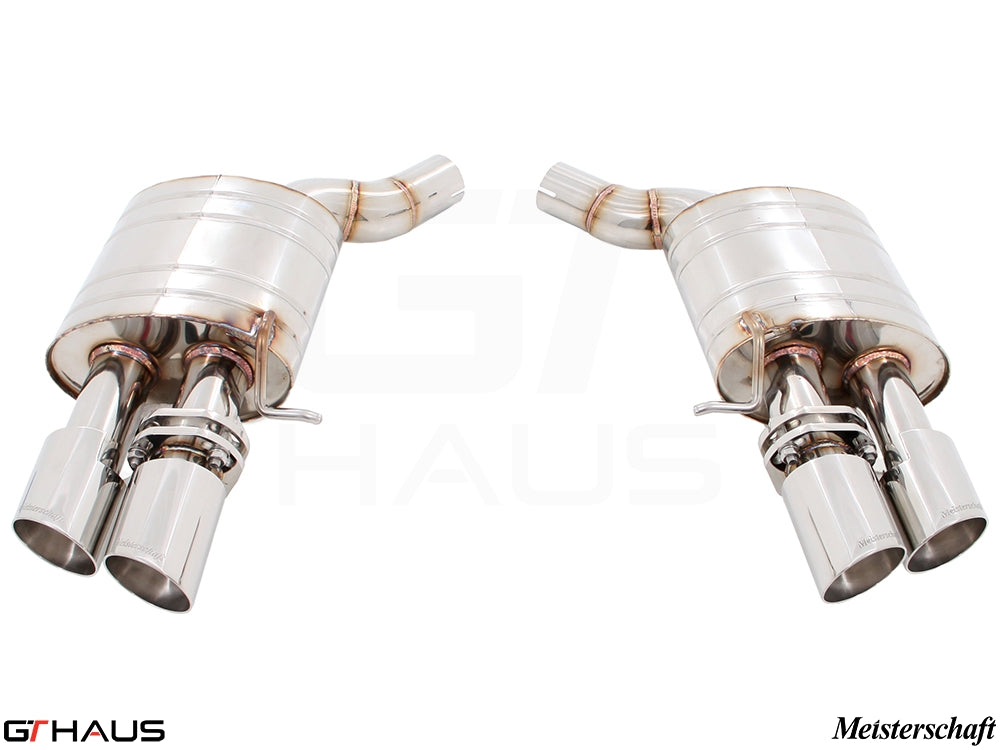 Premium performance exhaust system for Audi A8/S8 D4 Quattro, featuring dual polished tips and stainless steel construction.