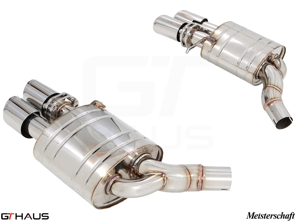 Premium exhaust system for Audi A8/S8 D4 Quattro, featuring polished stainless steel and dual tips for enhanced performance.