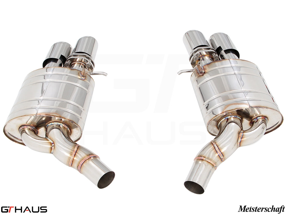 Premium exhaust system for Audi A8/S8 D4 Quattro, featuring polished stainless steel construction and dual tips.