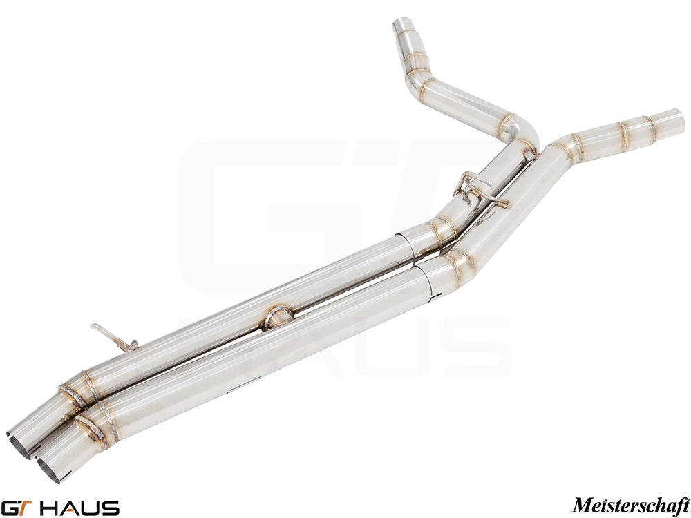 Cat-back resonator delete exhaust system for 2011+ Audi A8/S8 D4 models, featuring stainless steel construction and performance design.
