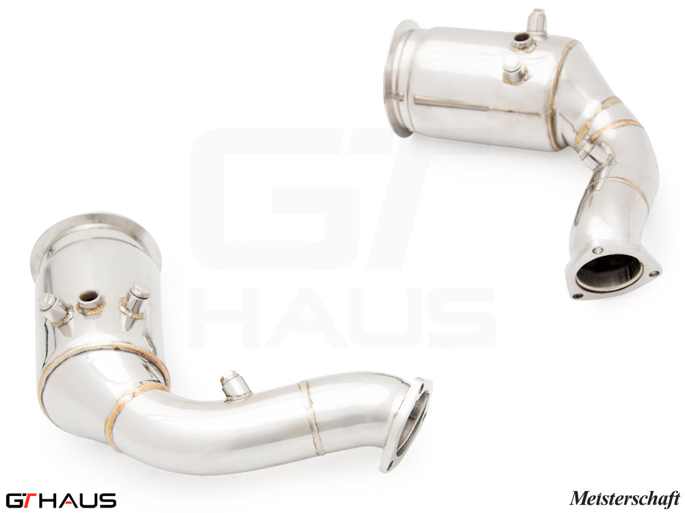 Premium down pipes for Audi Q8 SUV Coupe 2020+, featuring 400 CEL sport cats for SQ8 and RSQ8 models.