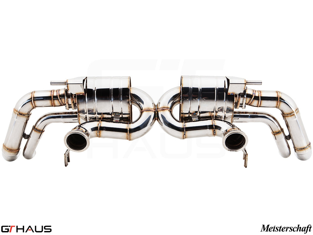 Premium performance exhaust system for Audi R8 Coupe/Roadster V10 [2010-2012], featuring polished stainless steel construction.