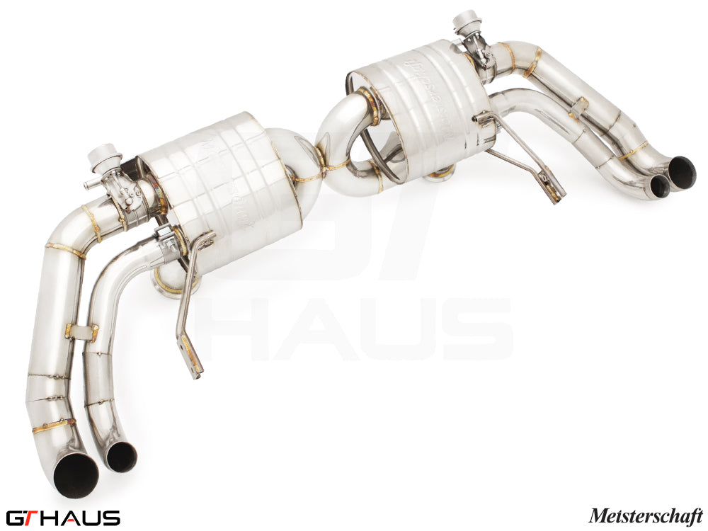 Premium exhaust system for Audi R8 Coupe/Roadster V10/V10+ (2017+) featuring stainless steel construction and electronic valve control.