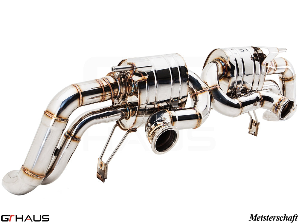 Premium stainless steel exhaust system for Audi R8 V10 models, featuring sleek design and enhanced performance.