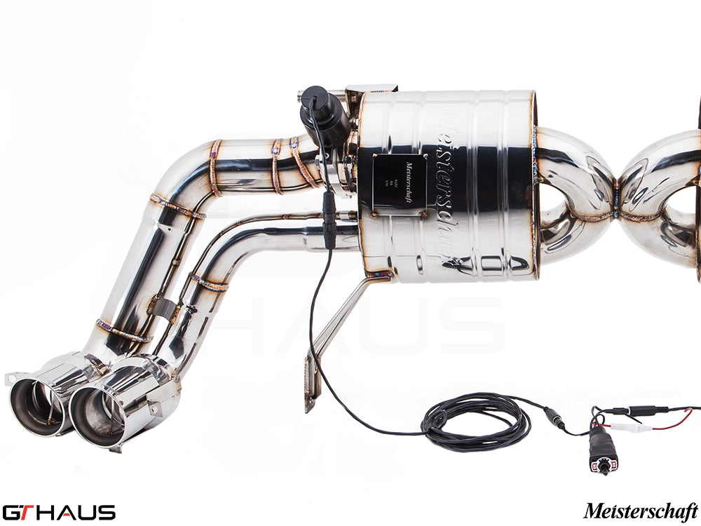 Premium exhaust system for Audi R8 Coupe/Roadster 4.2L V8, featuring stainless steel construction and electronic valve control.