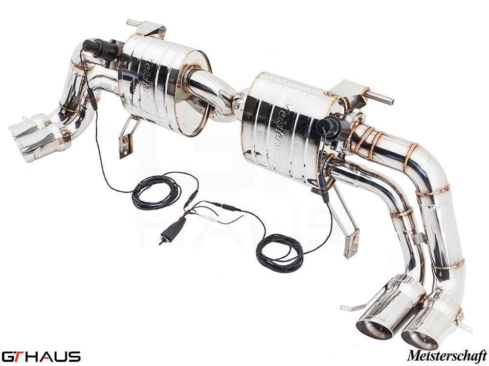 Premium performance exhaust system for Audi R8 Coupe/Roadster 4.2L V8 (2008-2012) with electronic valve control.