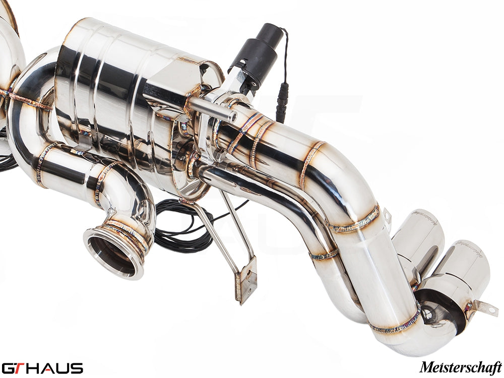 Premium performance exhaust system for Audi R8 Coupe/Roadster 4.2L V8, featuring polished stainless steel construction.