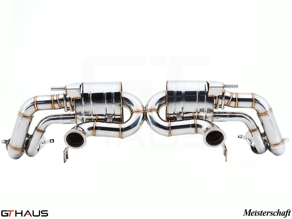 Premium stainless steel exhaust system for Audi R8 Coupe/Roadster 4.2L V8, enhancing performance and sound.