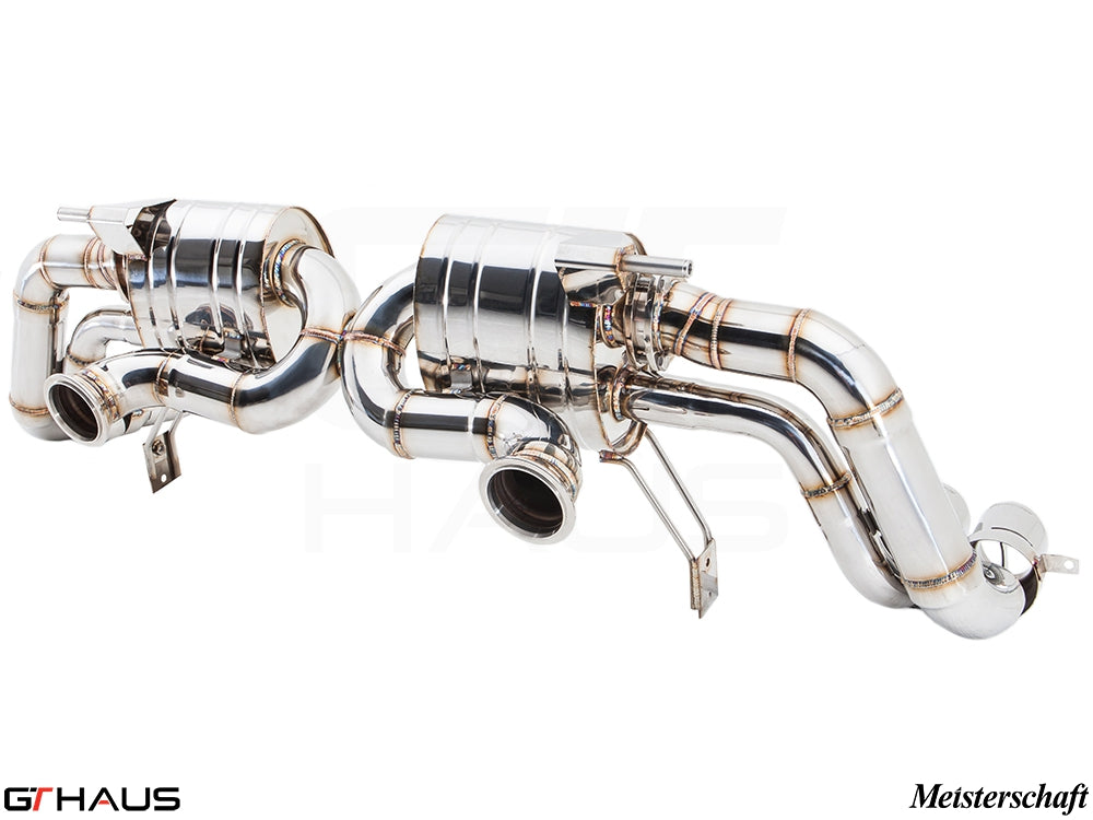 Premium stainless steel exhaust system for Audi R8 Coupe/Roadster 4.2L V8, enhancing performance and sound.